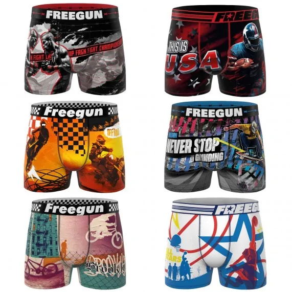Lot de 6 Boxers Homme Microfibre "Sport Extrême" (Lot boxers Homme) Freegun chez FrenchMarket