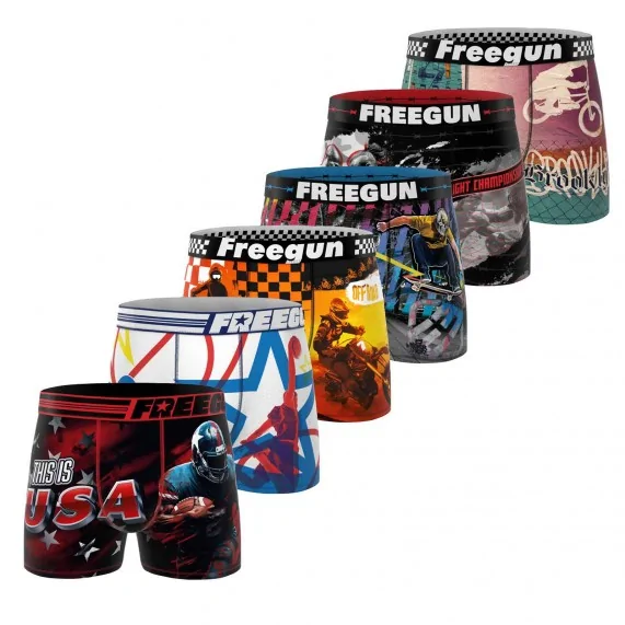 Lot de 6 Boxers Homme Microfibre "Sport Extrême" (Lot boxers Homme) Freegun chez FrenchMarket