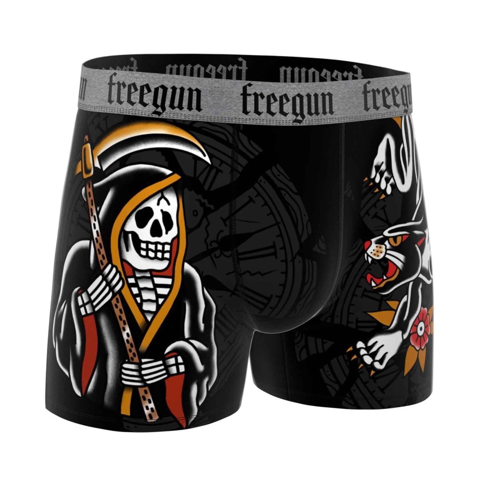 FREEGUN Set om 6 boxershorts med dödskalle och tatuering i mikrofiber för män Fri leverans