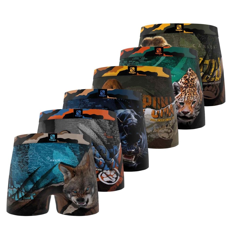 FREEGUN Set of 6 Men's "Animal" Microfiber Boxers Free delivery