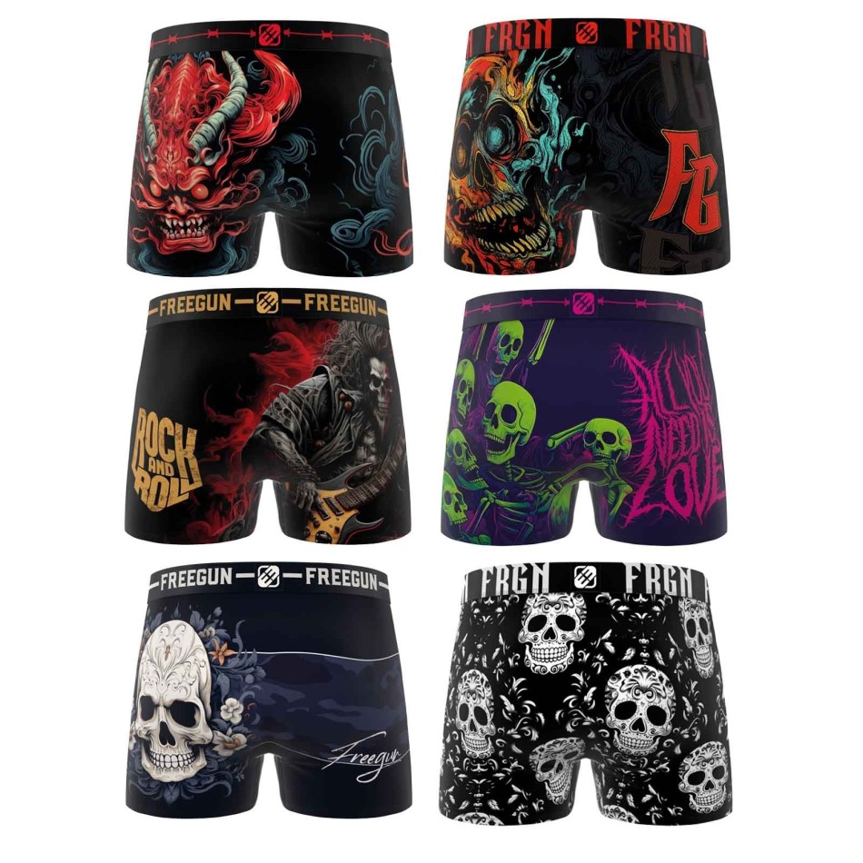 FREEGUN Set of 6 "Skull & Tatoo" Men's Microfiber Boxers Free delivery