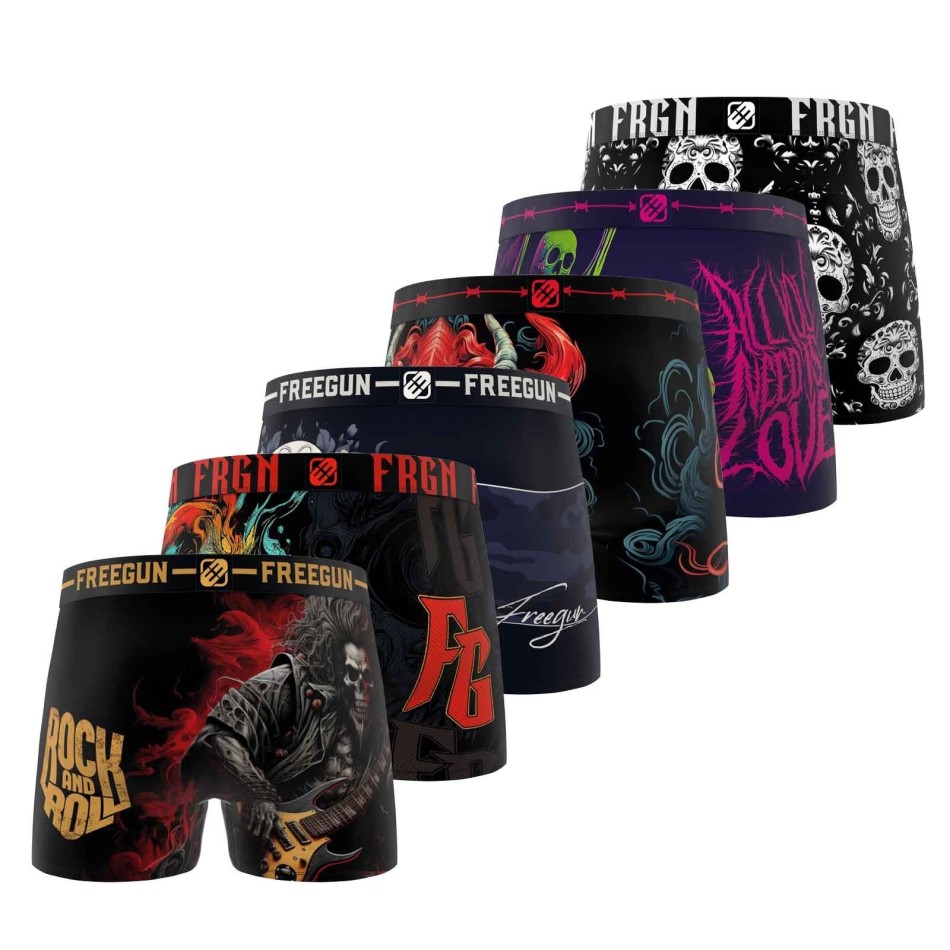 Lote de 6 calzoncillos bóxer de microfibra "Skull & Tatoo" para hombre (Calzoncillos para hombre) Freegun chez FrenchMarket