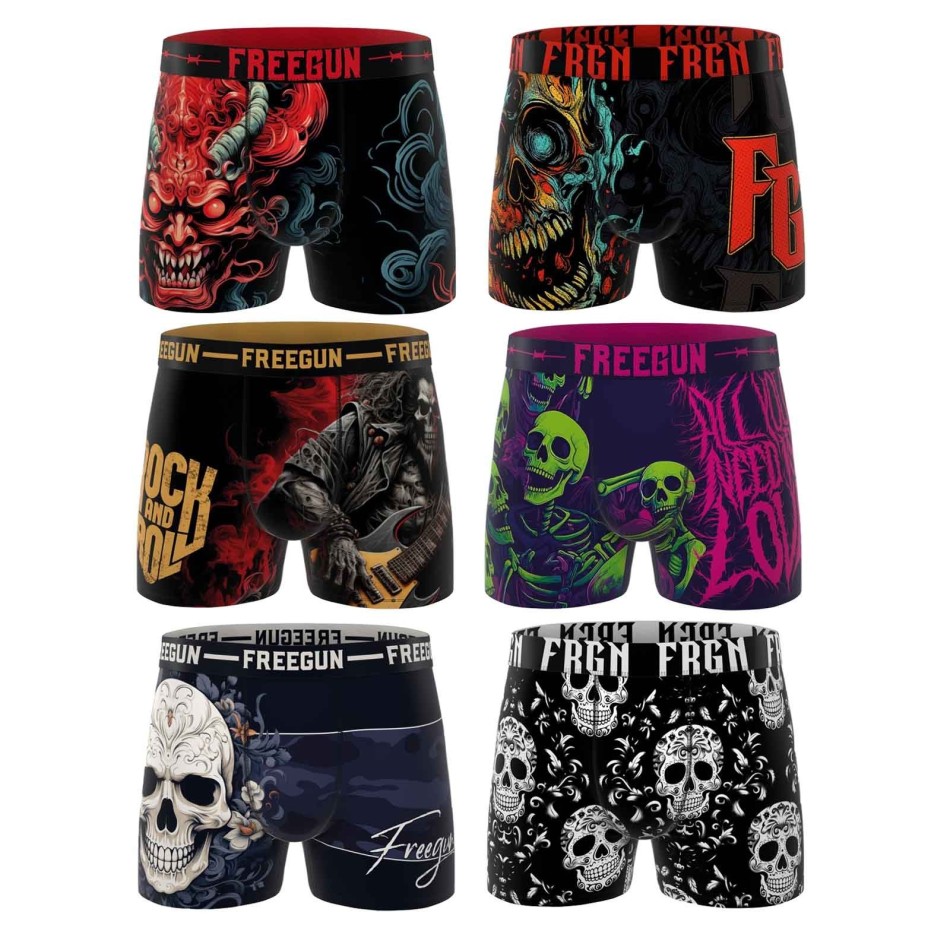 Lot de 6 Boxers Homme Microfibre "Skull & Tatoo"
