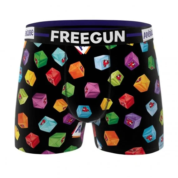 Herren-Boxer aus Baumwolle "Apéricube Vache qui rit" (Apéricube - Lachende Kuh) (Boxershorts Mann) Freegun auf FrenchMarket
