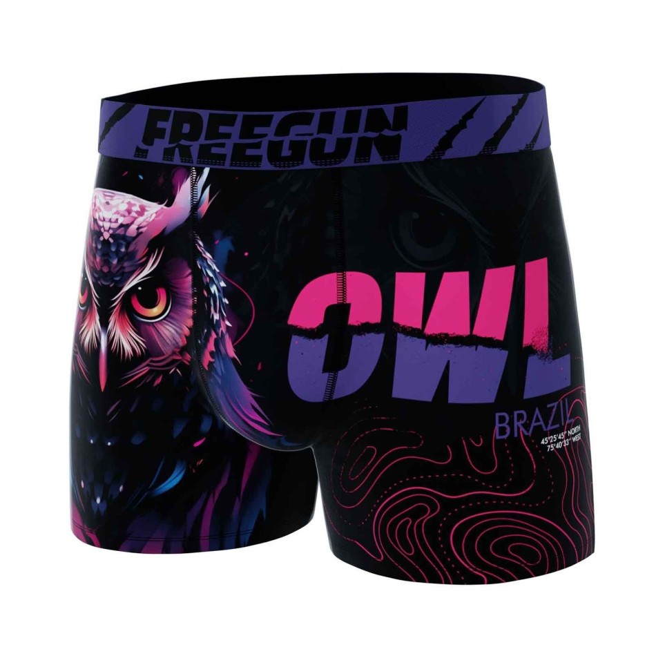 Boxershorts i mikrofiber för män Freegun "Owl - Neon Owl, Komfort & andningsförmåga