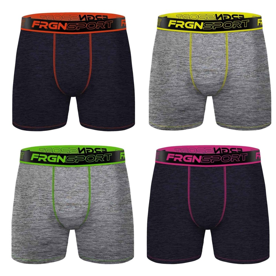 Freegun Set om 4 långa 6-tums Dynamik Sport-boxerkalsonger i mikrofiber för män