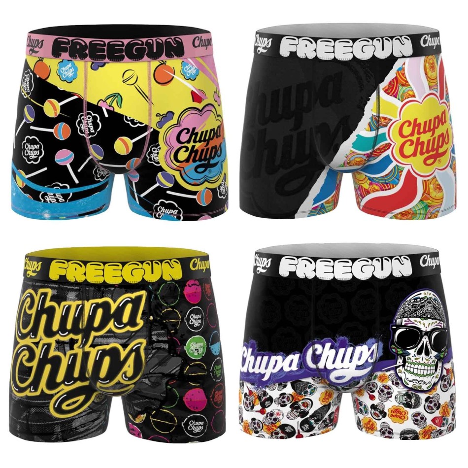 FREEGUN Set om 4 "Chupa Chups" Skull-boxershorts för män Fri leverans