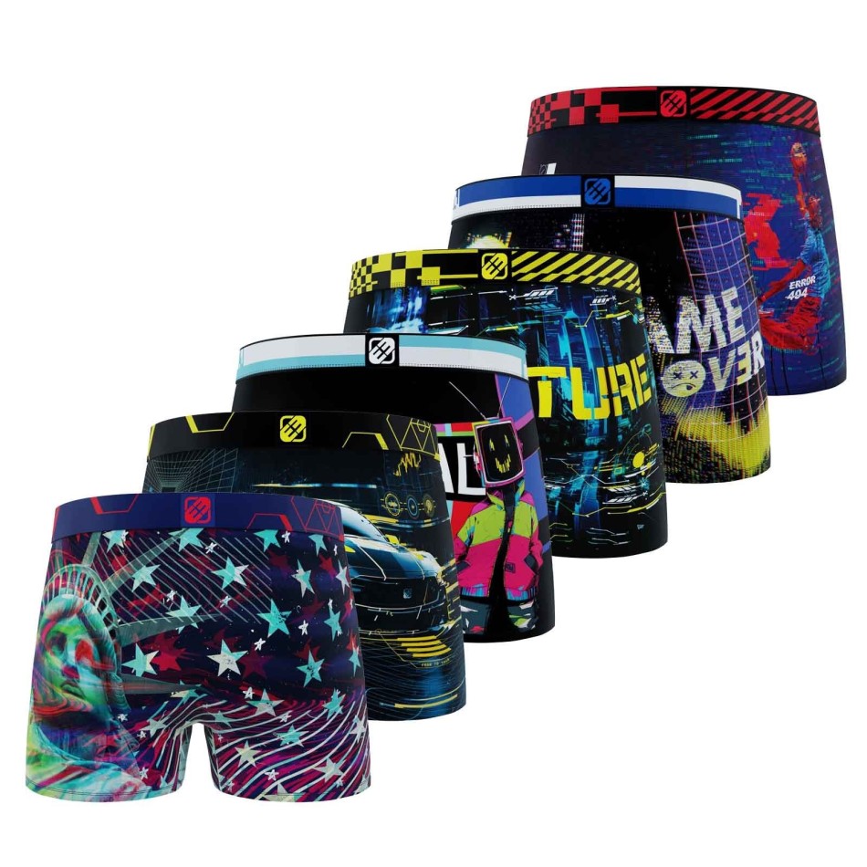 Freegun Set om 6 Pixel mikrofiberboxershorts för män | Komfort och stil