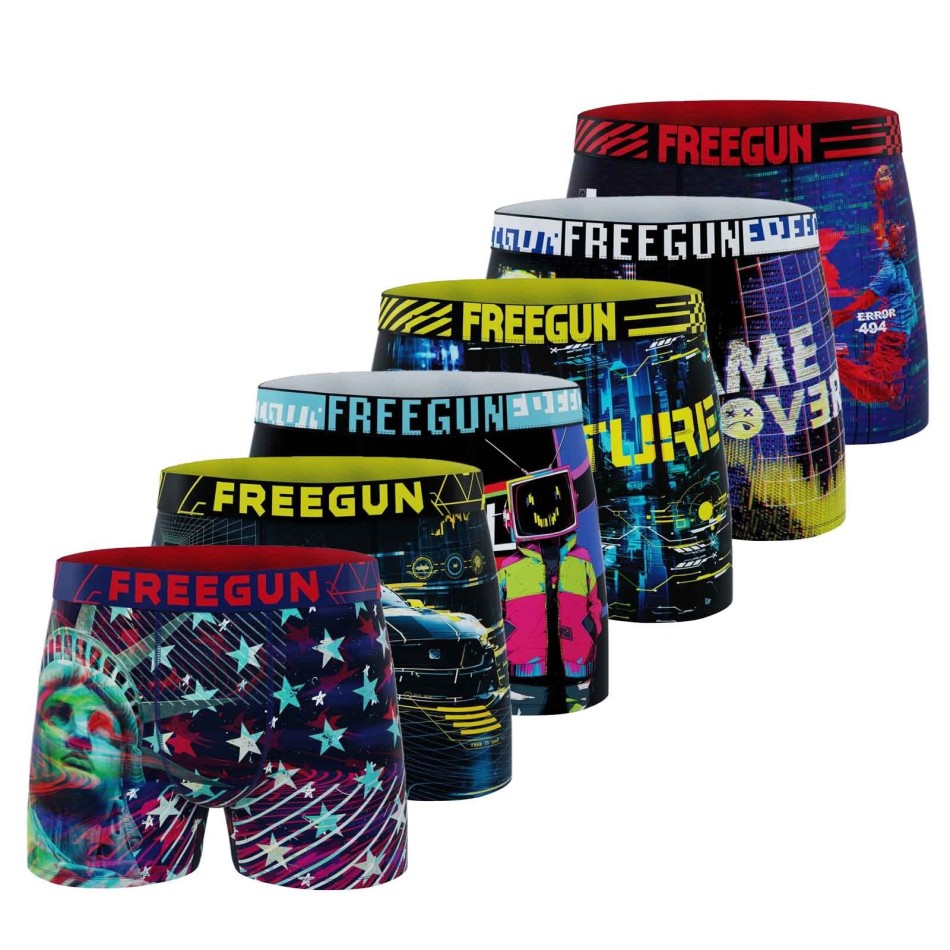 Freegun Set om 6 Pixel mikrofiberboxershorts för män | Komfort och stil