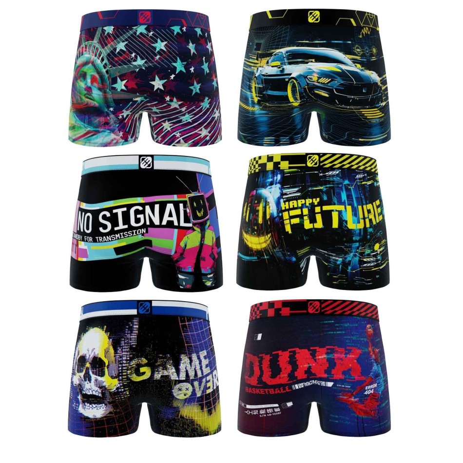 Confezione da 6 boxer in microfibra "Pixel" per uomo (Boxer da uomo) Freegun chez FrenchMarket