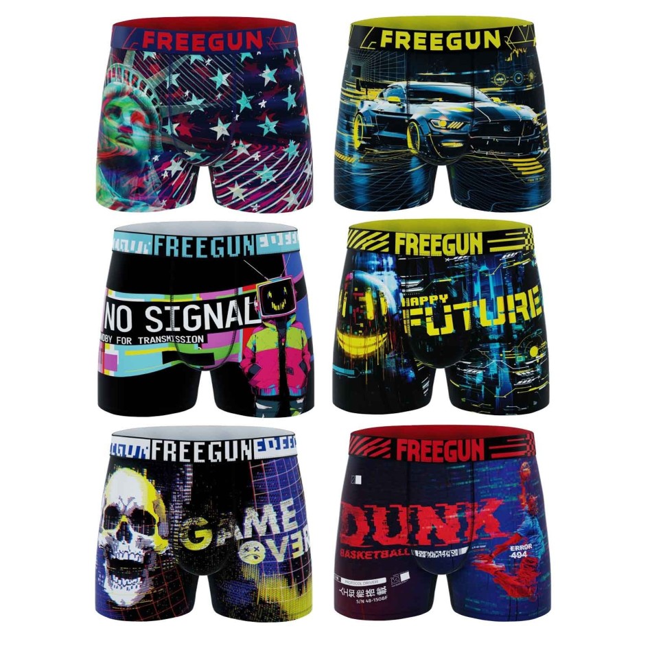 Freegun Set om 6 Pixel mikrofiberboxershorts för män | Komfort och stil
