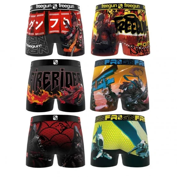 Lot de 6 Boxers Homme Microfibre "Street Futur Robot" (Boxershorts für Männer) Freegun auf FrenchMarket