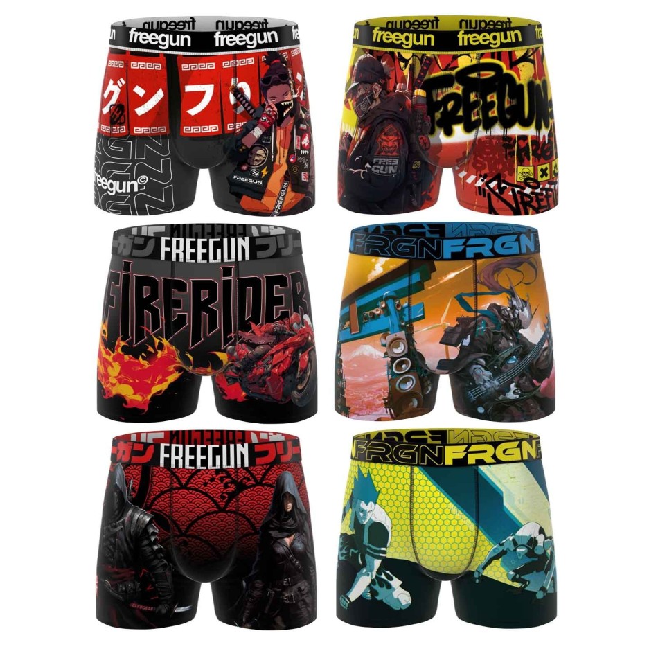 Freegun Förpackning med 6 boxershorts av mikrofiber för män Street Futur Robot