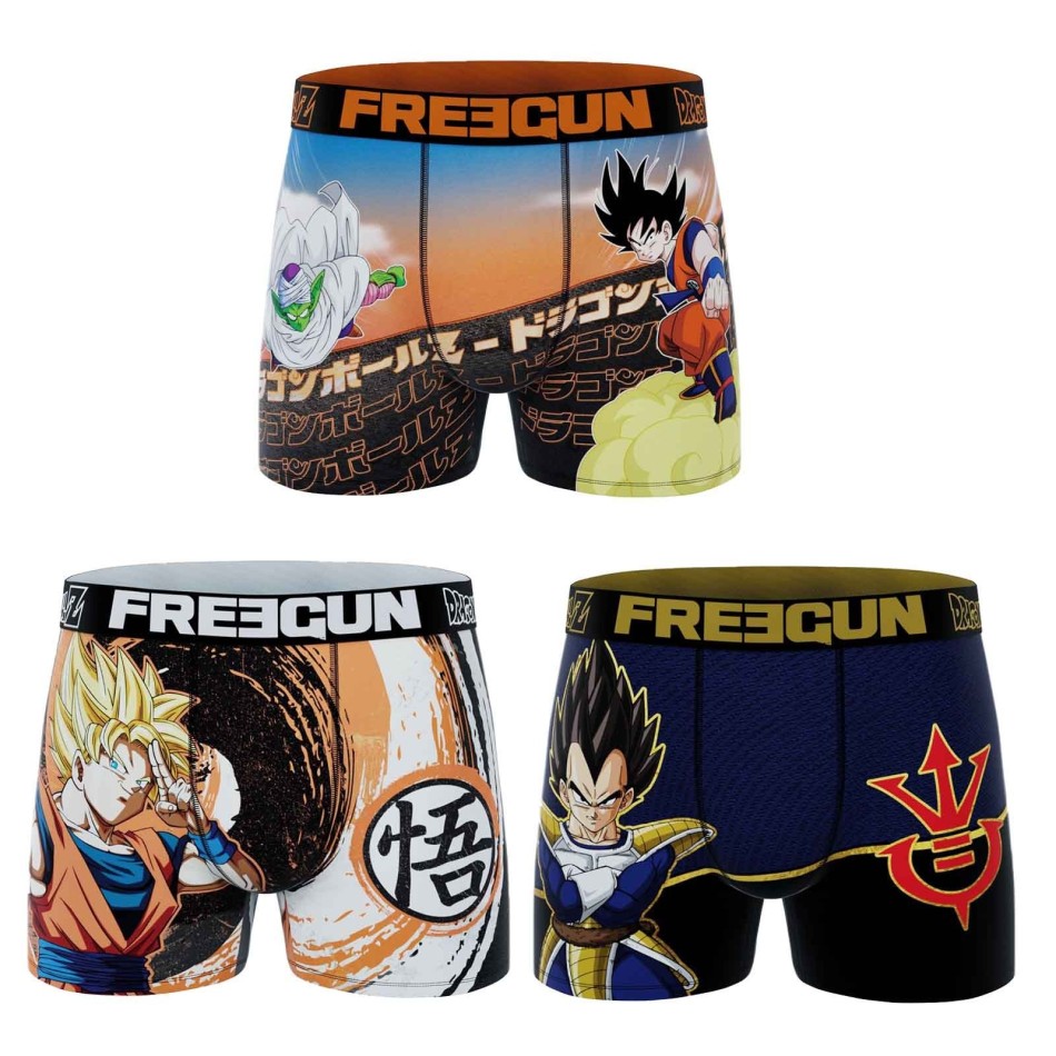 Set med 3 boxershorts för pojkar Freegun Dragon Ball Z - Underkläder Officiell licens