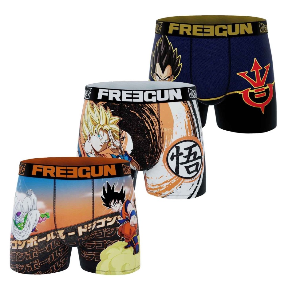 Set med 3 boxershorts för pojkar Freegun Dragon Ball Z - Underkläder Officiell licens