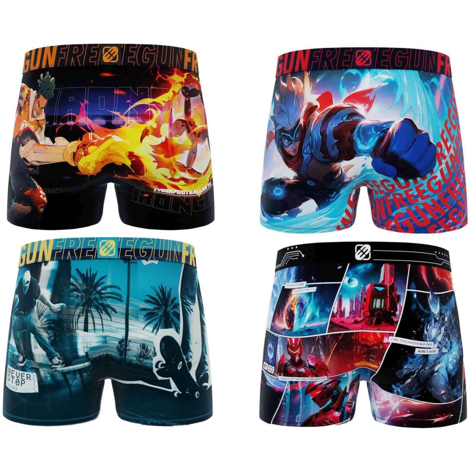 FREEGUN Set om 4 "Manga Video Game Future"-boxershorts för pojkar