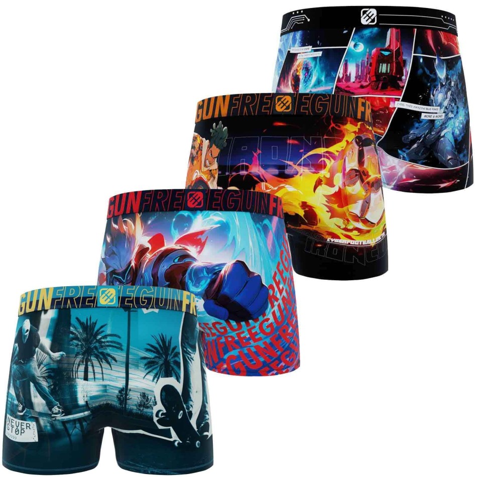 FREEGUN Set om 4 "Manga Video Game Future"-boxershorts för pojkar