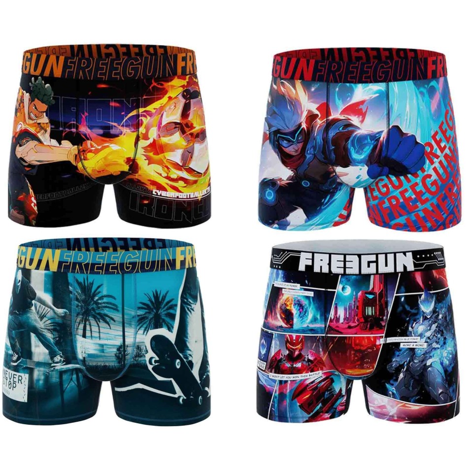 FREEGUN Set om 4 "Manga Video Game Future"-boxershorts för pojkar