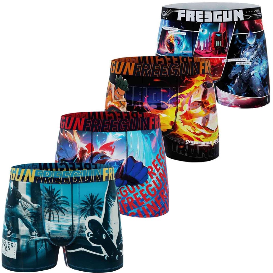 FREEGUN Set om 4 "Manga Video Game Future"-boxershorts för pojkar