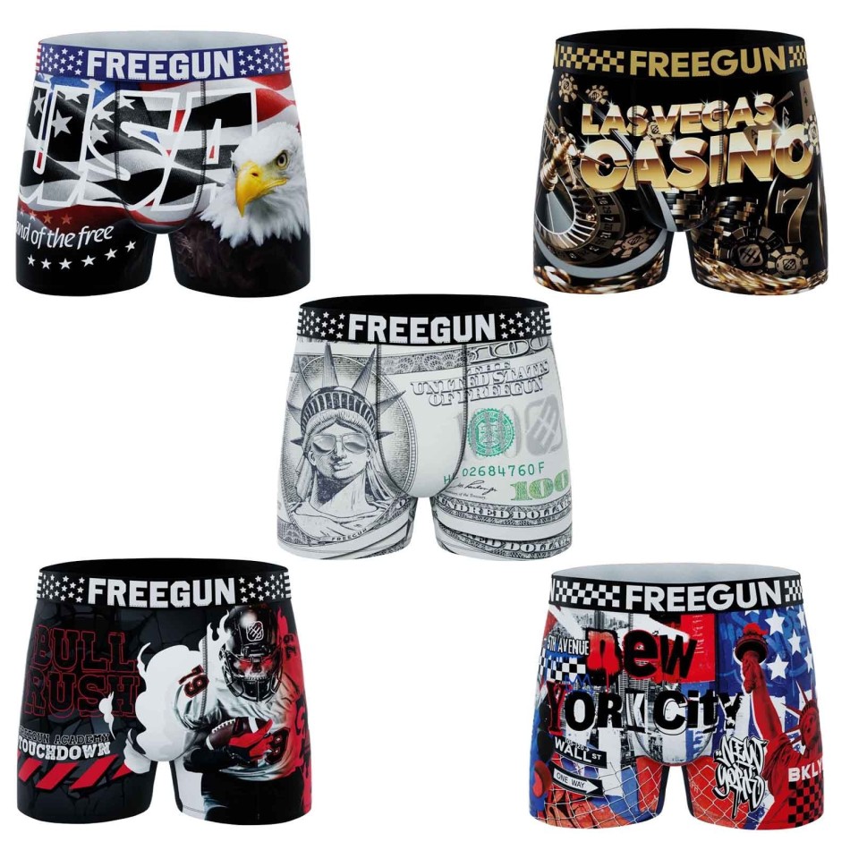 5er-Pack Boxershorts "USA Collection", Jungen, Mikrofaser (Boy's Boxershorts Pack) Freegun auf FrenchMarket