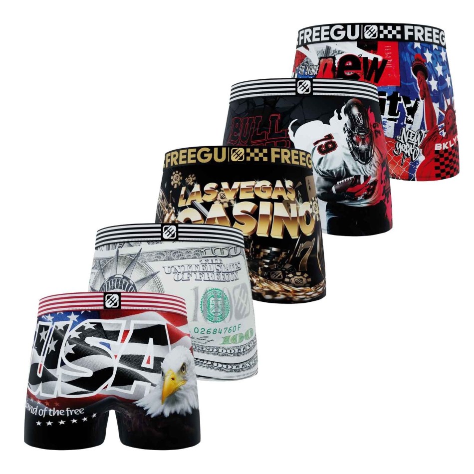 Freegun Pack of 5 Microfiber Boy's Boxers USA Collection