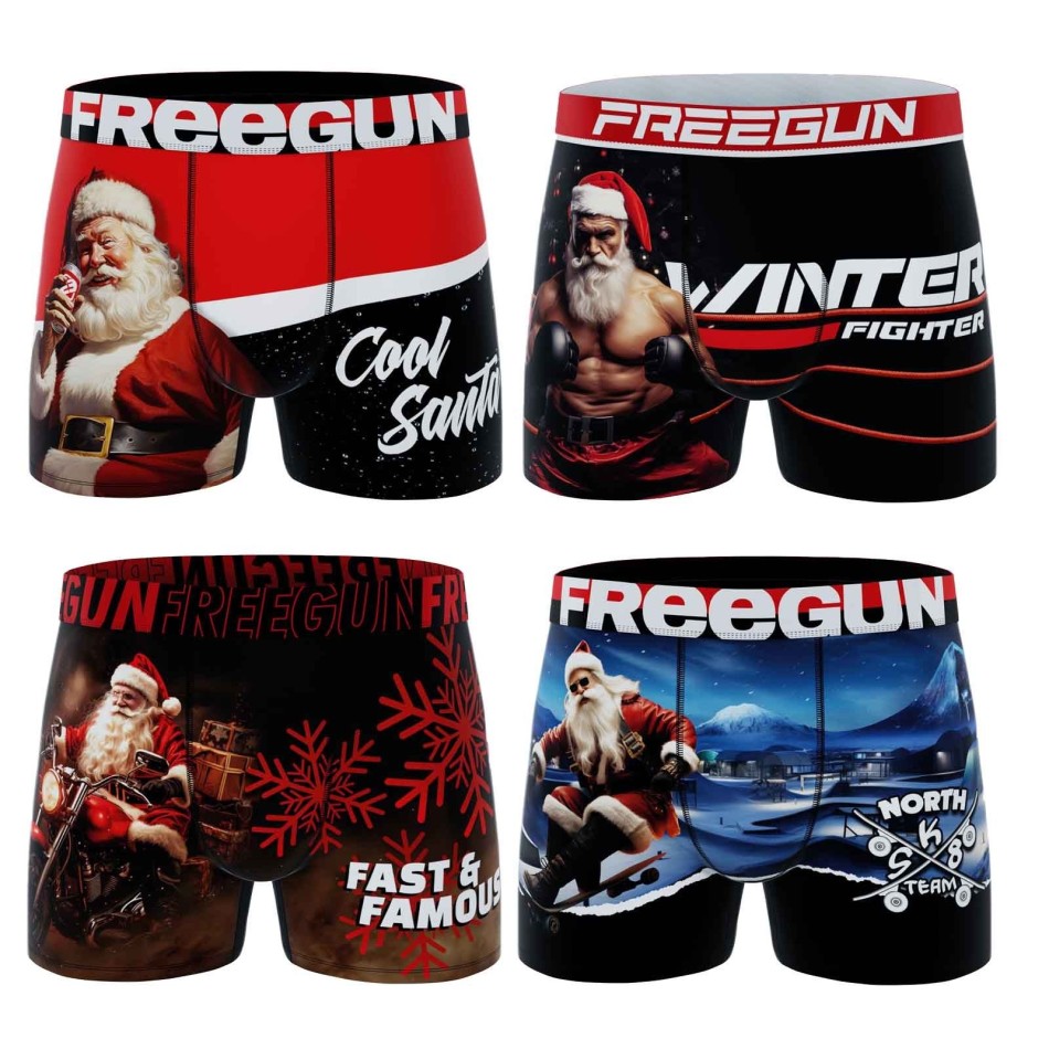 FREEGUN Set med 4 boxershorts för män Julkollektion | Presentidéer