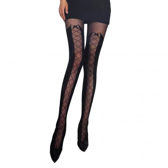Collant Fantaisie Noir avec Ruban Croisé (Collants Fantaisie) French Market chez FrenchMarket