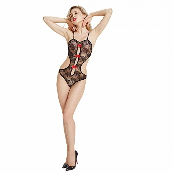 Body en Dentelle Noire avec Découpes et Nœuds Rouges (Körper) French Market auf FrenchMarket