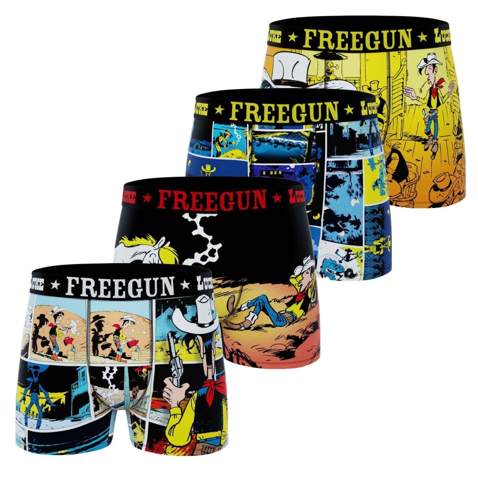 Lot de 4 Boxers Garçon Microfibre "Lucky Luke" (Lot boxers Garçon) Freegun chez FrenchMarket