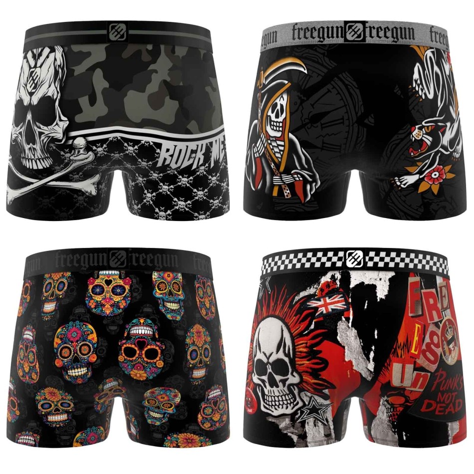 Set van 4 doodskop boxershorts voor jongens (Set jongensboxershorts) Freegun chez FrenchMarket