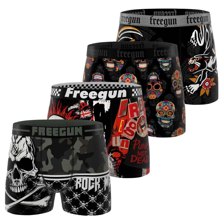Set di 4 boxer con teschio per ragazzi (Confezione di boxer da ragazzo) Freegun chez FrenchMarket