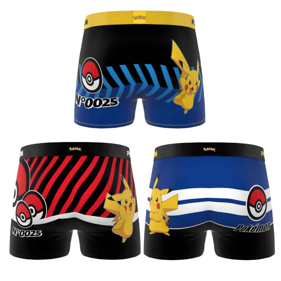 Lot de 3 Boxers Garçon Pokémon Pikachu – Sous-vêtements Enfant