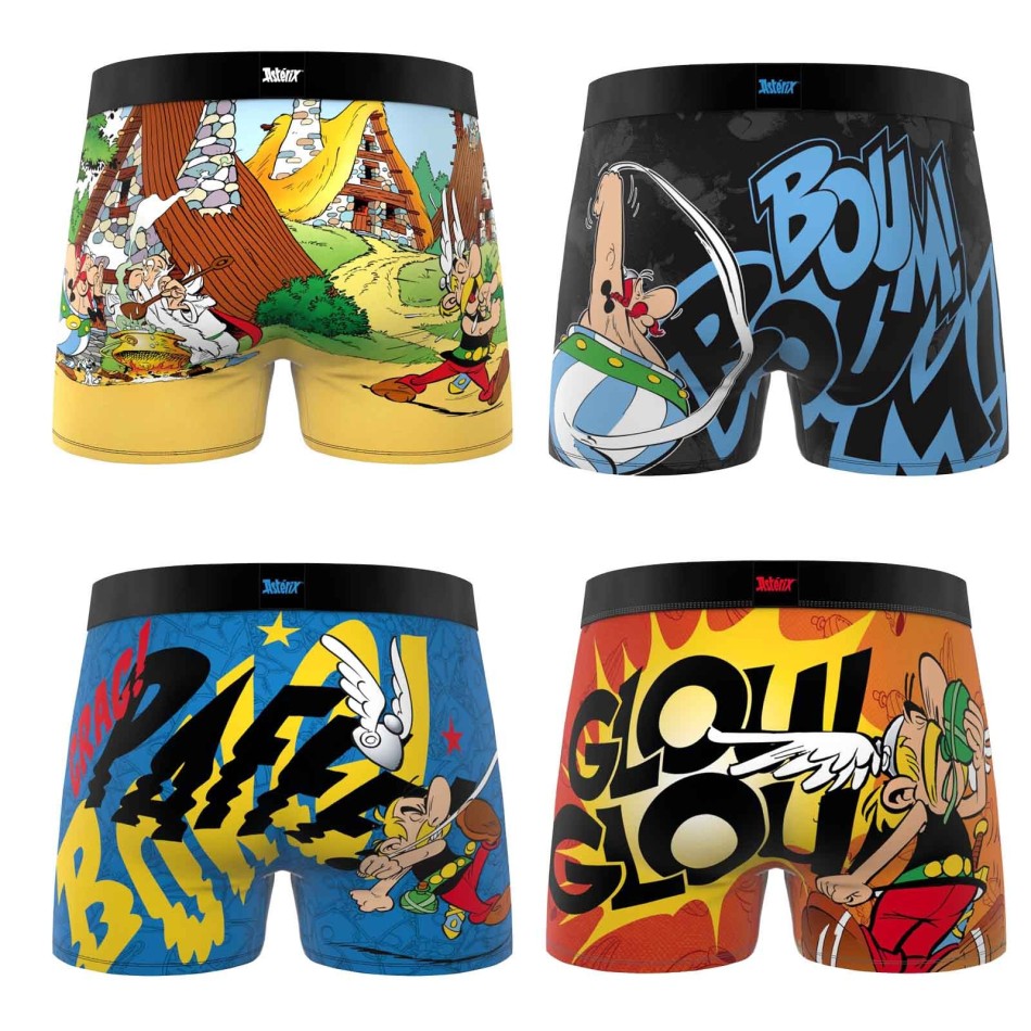 FREEGUN Set di 4 boxer in microfibra "Asterix e Obelix" per uomo