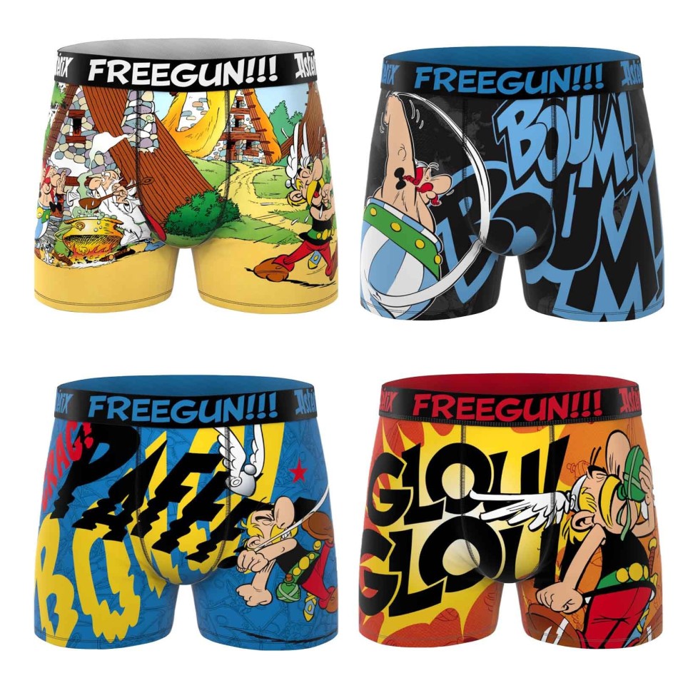 FREEGUN Juego de 4 calzoncillos bóxer de microfibra "Astérix y Obélix" para hombre