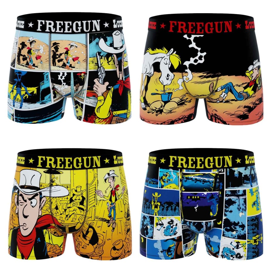 Set di 4 boxer da uomo Freegun Lucky Luke Microfibra - Biancheria intima