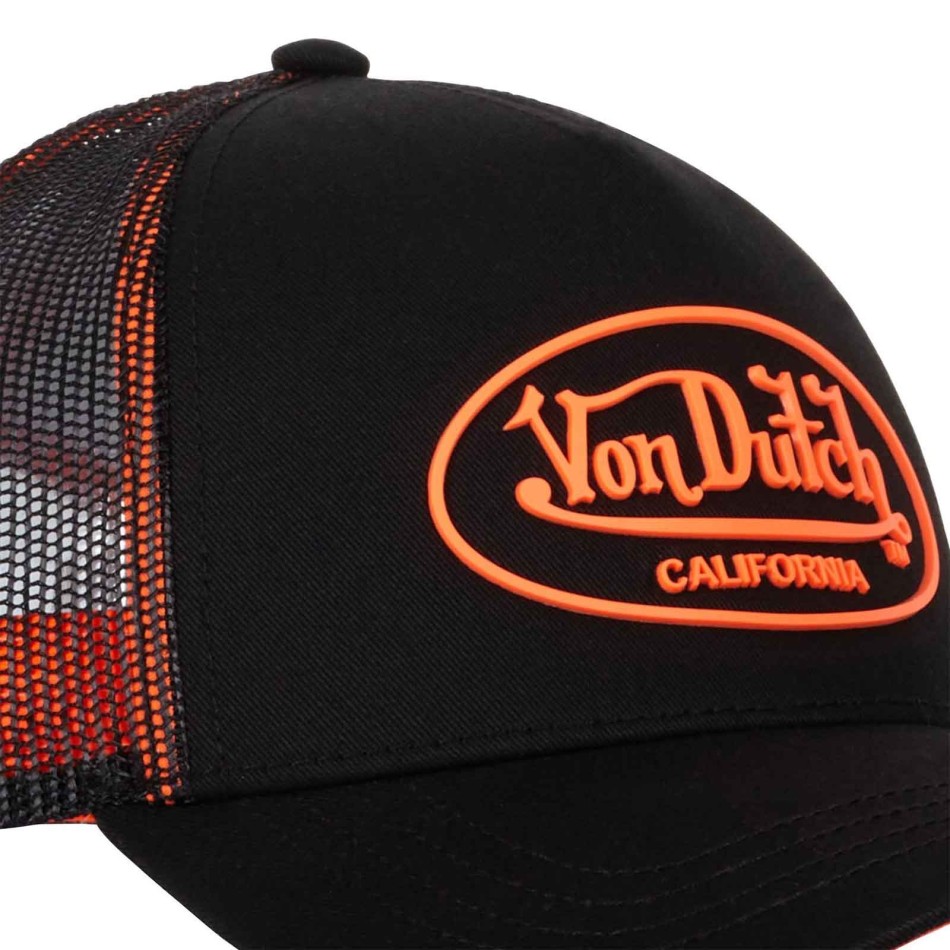 Von Dutch Trucker Cap with Neon DOM Logo – Black Snapback