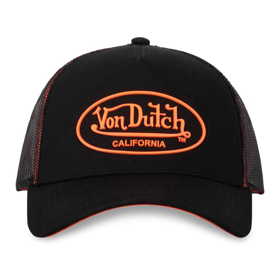 Von Dutch Trucker Cap with Neon DOM Logo – Black Snapback