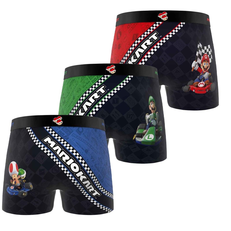 FREEGUN Set di 3 boxer in microfibra "Super Mario Kart" per uomo