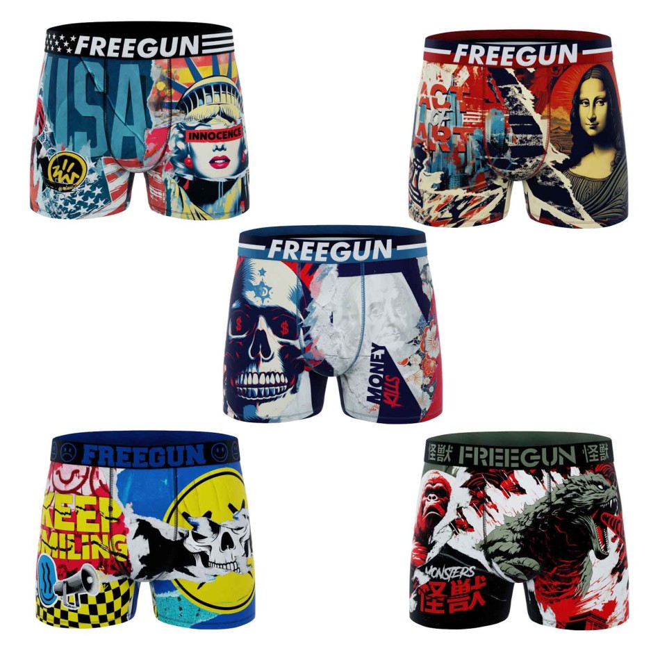 FREEGUN Set di 5 boxer in microfibra "Street Pop-Art" per uomo