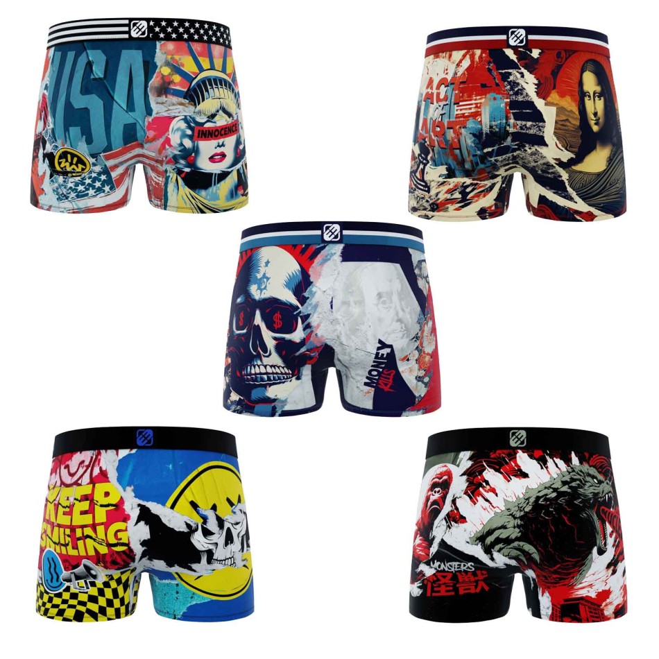 Lot de 5 Boxers Homme Microfibre "Street Pop-Art"