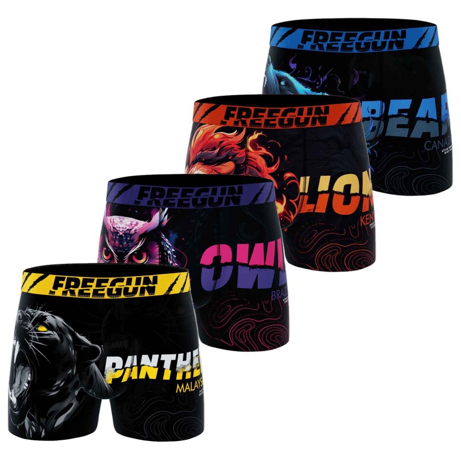 FREEGUN Lot de 4 Boxers Garçon – Animaux Sauvages French Market
