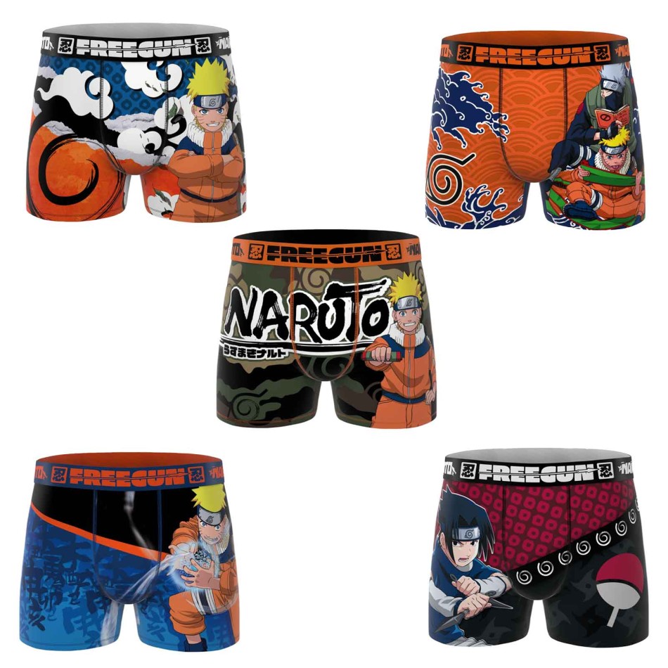 FREEGUN Set of 5 Naruto Classic Microfiber Boxer Briefs for Boys