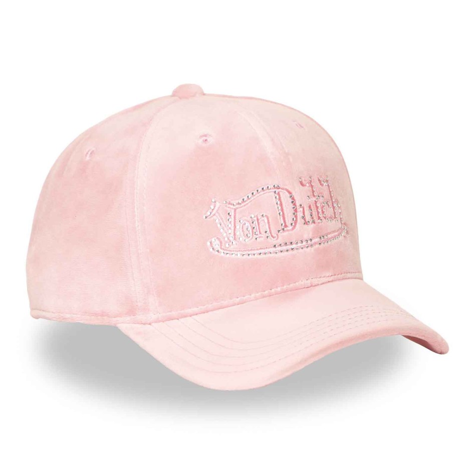 Cap Von Dutch Dames Fluweel Roze Strass - Ultra Zachte Strapback