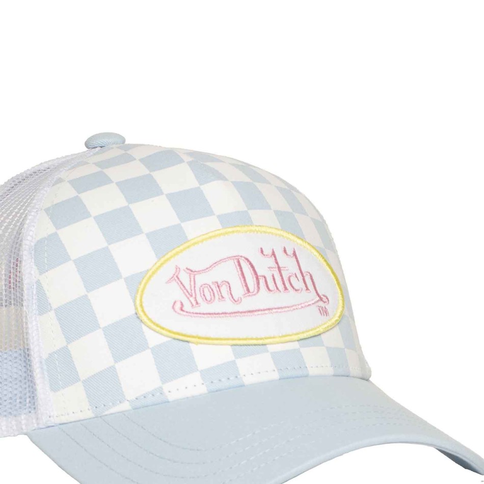 Casquette Von Dutch Trucker Femme Snapback Damier Bleu Ciel