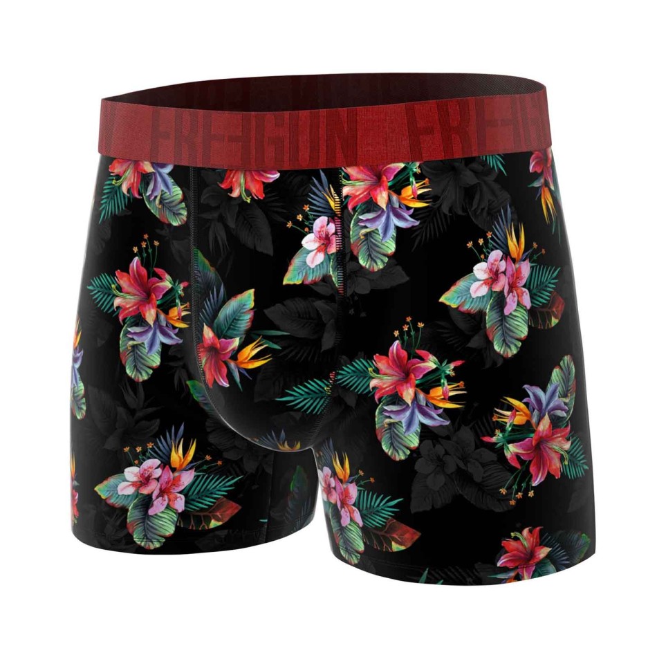 FREEGUN Boxer Herren Baumwolle Premium Signature Flowers - Boxer Cotton Stretch Elastic Taille Large