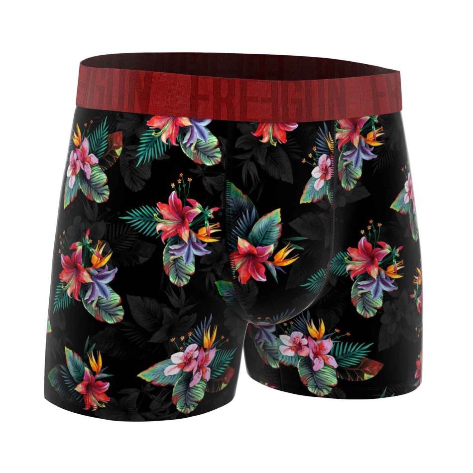 FREEGUN Boxer Herren Baumwolle Premium Signature Flowers - Boxer Cotton Stretch Elastic Taille Large