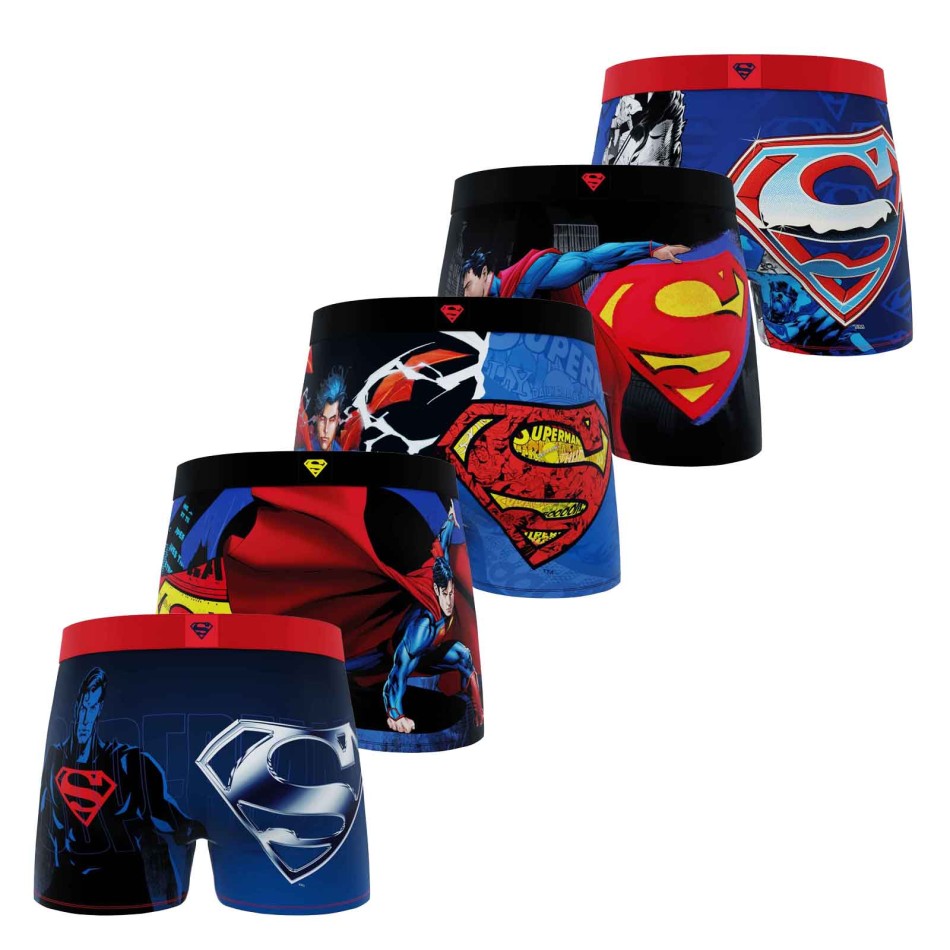 FREEGUN 5er-Pack Herren Boxershorts Superman DC Comics Offiziell - Baumwolle Stretch Komfort