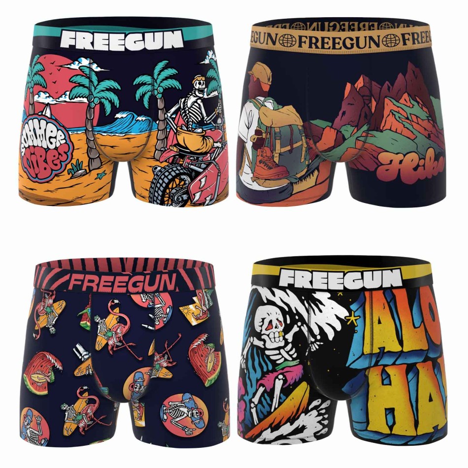 FREEGUN Lot de 4 Boxers Homme Microfibre Wild Summer Boxer FREEGUN