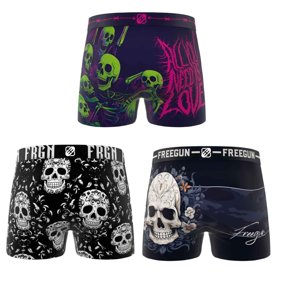 FREEGUN Set di 3 boxer in microfibra con teschio per ragazzi - Boxer con teschio per bambini
