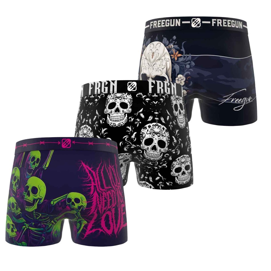 FREEGUN Set di 3 boxer in microfibra con teschio per ragazzi - Boxer con teschio per bambini